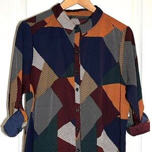 AX Paris Multicolor Geometric Shirt Tunic Dress Boho Abstract Print Patchwork